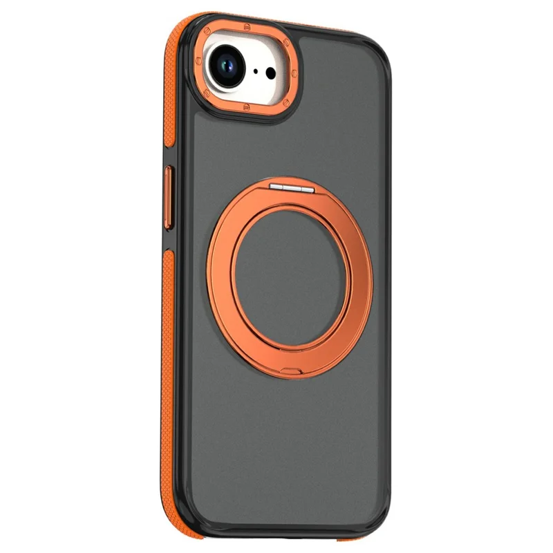 For iPhone 16e / 17e Magnetic Case Double Color Rotating Ring Kickstand PC + TPU Phone Cover - Orange - 2