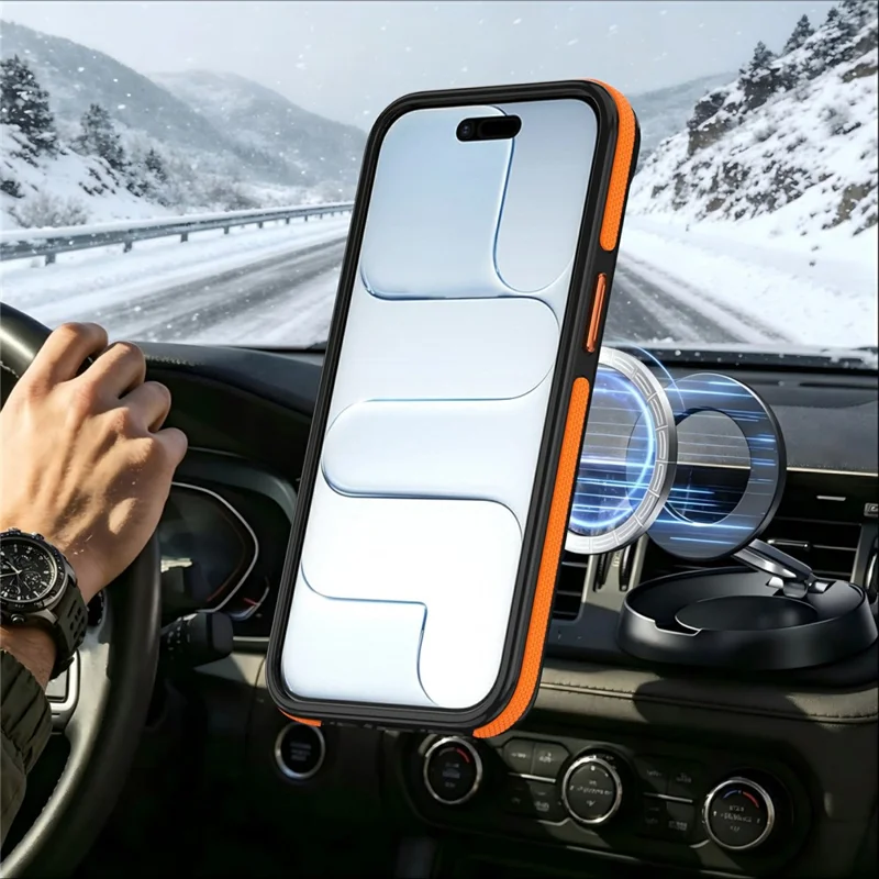 For iPhone 16e / 17e Magnetic Case Double Color Rotating Ring Kickstand PC + TPU Phone Cover - Orange - 9