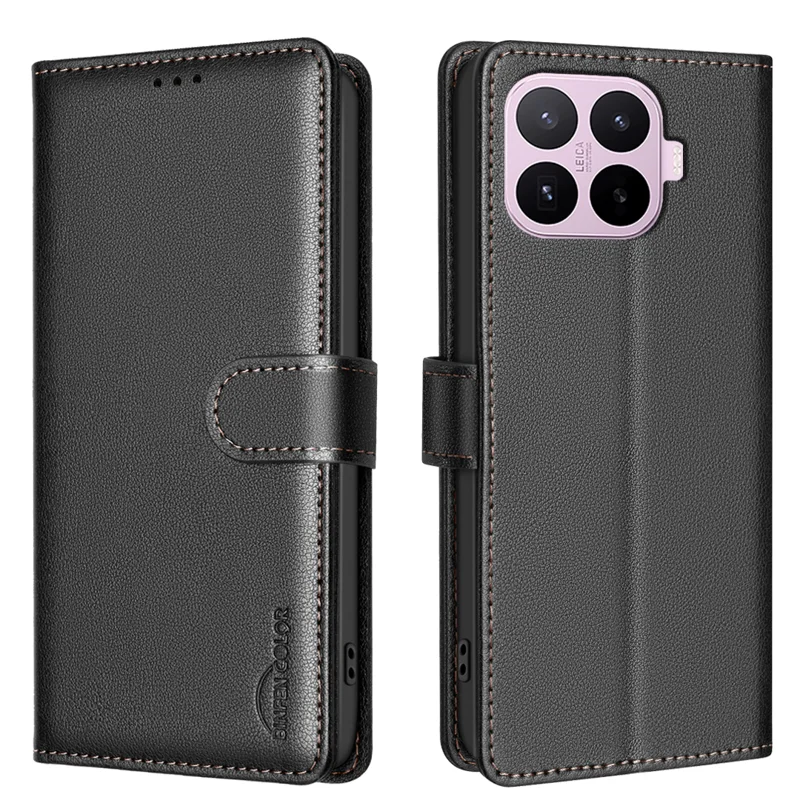BINFEN COLOR for Xiaomi 17T Pro BF32 Leather Case Wallet RFID Blocking Phone Cover - Black - 1