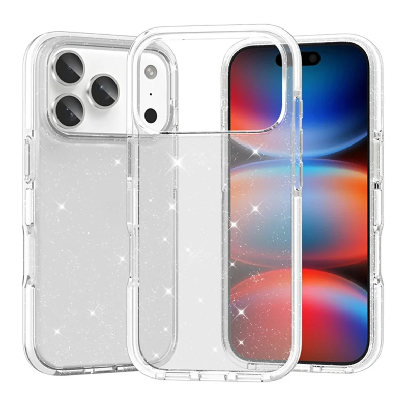 For iPhone 18 Pro Glitter Case PC Back TPU+TPE Frame Bling Sparkle Shockproof Cover - 1