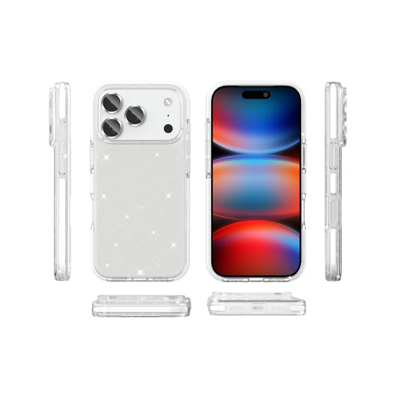 For iPhone 18 Pro Glitter Case PC Back TPU+TPE Frame Bling Sparkle Shockproof Cover - 12