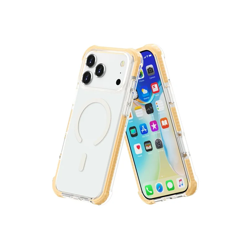 For iPhone 18 Pro Case Compatible with MagSafe Reinforced Corners TPU + Acrylic + TPE Phone Cover - Yellow - 3