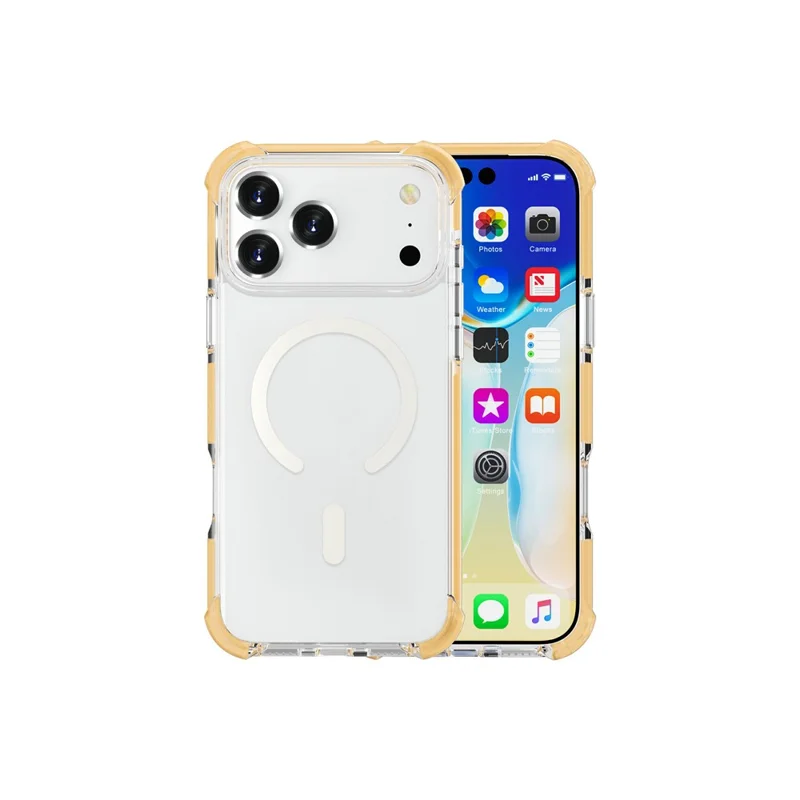 For iPhone 18 Pro Case Compatible with MagSafe Reinforced Corners TPU + Acrylic + TPE Phone Cover - Yellow - 4