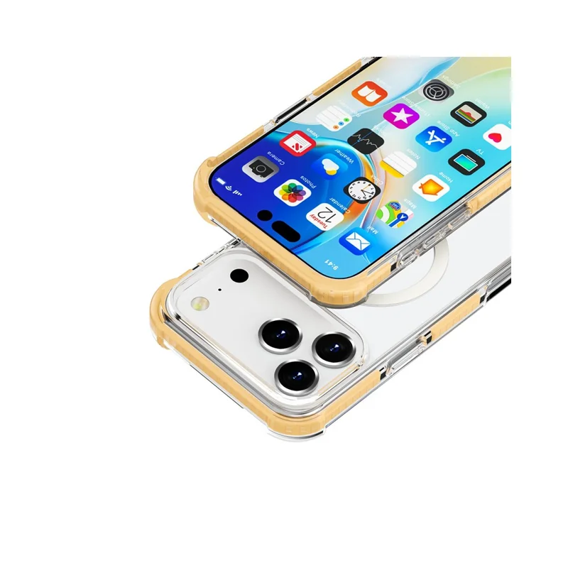 For iPhone 18 Pro Case Compatible with MagSafe Reinforced Corners TPU + Acrylic + TPE Phone Cover - Yellow - 7