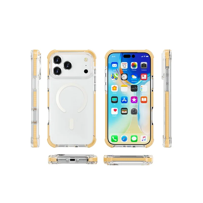 For iPhone 18 Pro Case Compatible with MagSafe Reinforced Corners TPU + Acrylic + TPE Phone Cover - Yellow - 8