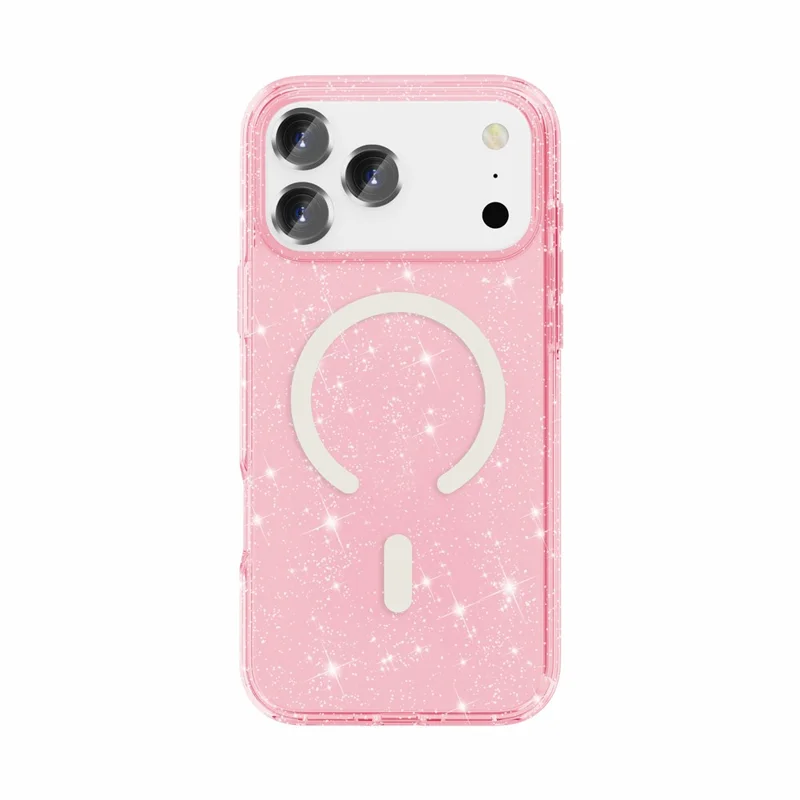 For iPhone 18 Pro Max Magnetic Case Glitter Powder PC + TPU Phone Cover - Pink - 6