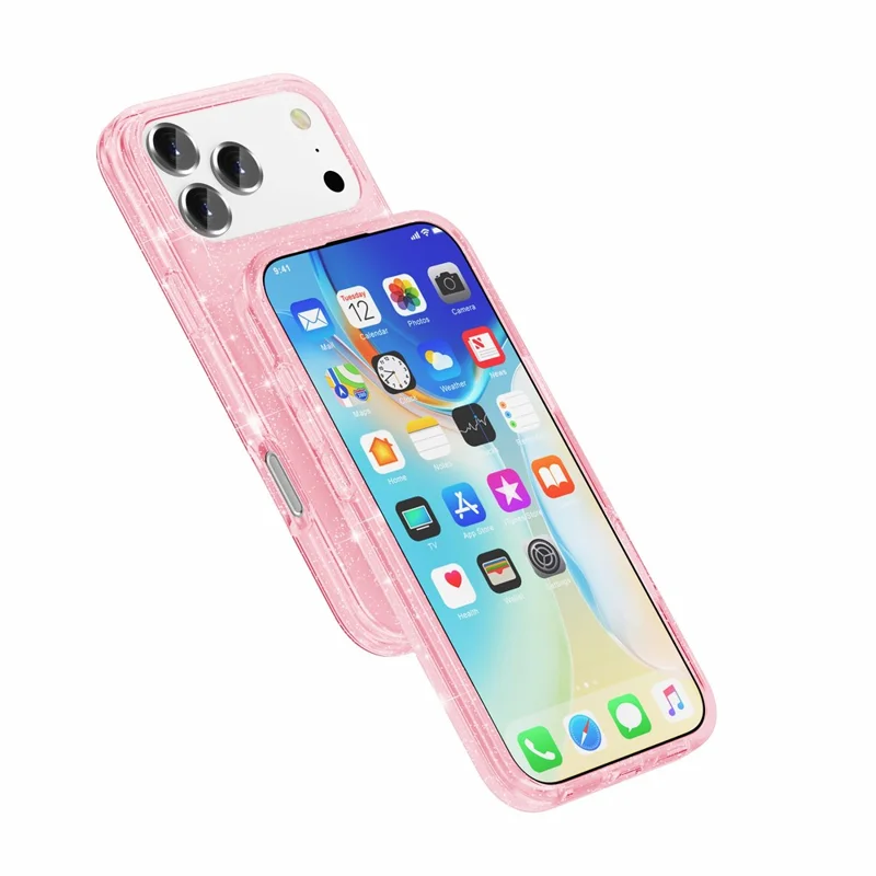 For iPhone 18 Pro Max Magnetic Case Glitter Powder PC + TPU Phone Cover - Pink - 8