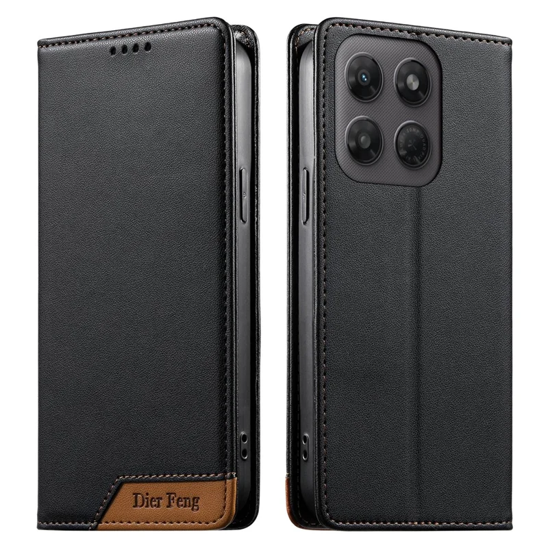 DIERFENG DF-018 for Motorola Moto G37 5G / G47 5G Case RFID Blocking Wallet Leather Phone Cover with Color Splicing Logo Corner - Black - 1