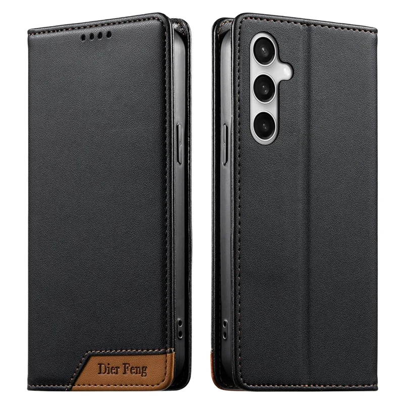 DIERFENG DF-018 for Samsung Galaxy S26 FE Case RFID Blocking Wallet Leather Phone Cover with Color Splicing Logo Corner - Black - 1