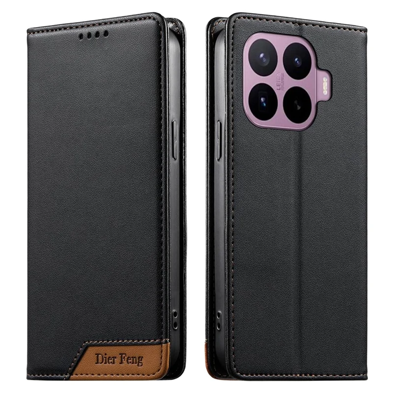 DIERFENG DF-018 for Xiaomi 17T Pro Case RFID Blocking Wallet Leather Phone Cover with Color Splicing Logo Corner - Black - 1