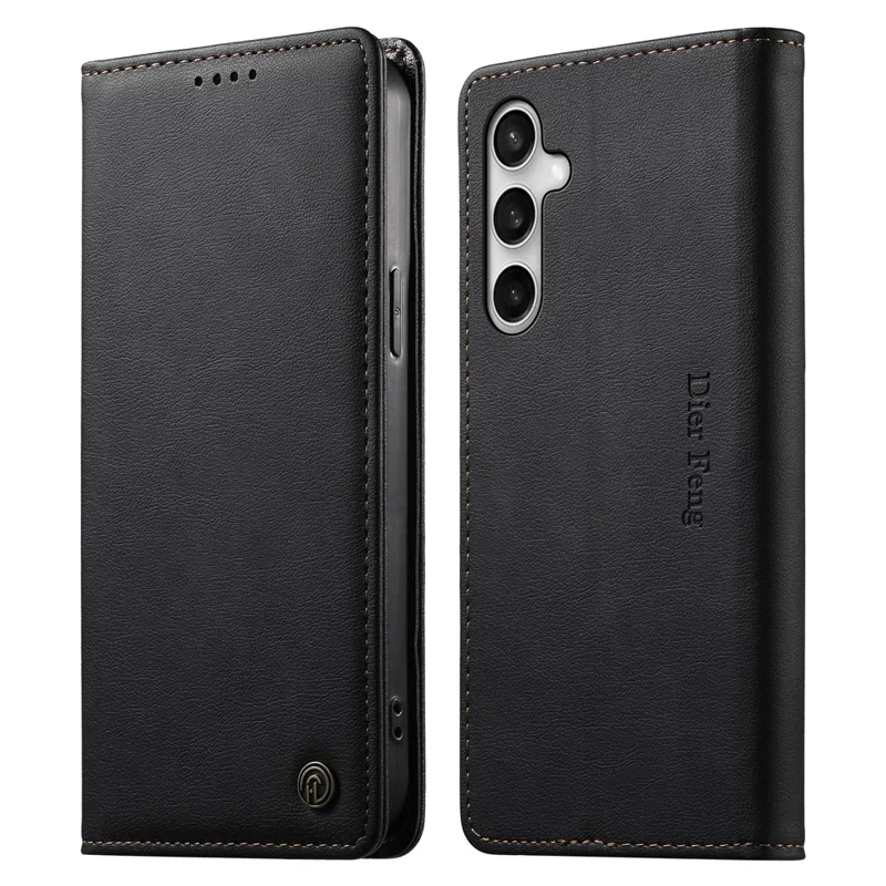 DIERFENG DF-019 for Samsung Galaxy S26 FE Leather Wallet Case Magnetic Flip Cover with Card Slots RFID Blocking - Black - 1