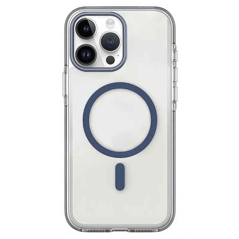 For iPhone 15 Pro Magnetic Case Clear PC TPU TPE Shockproof Cover Compatible with MagSafe - Dark Blue - 1