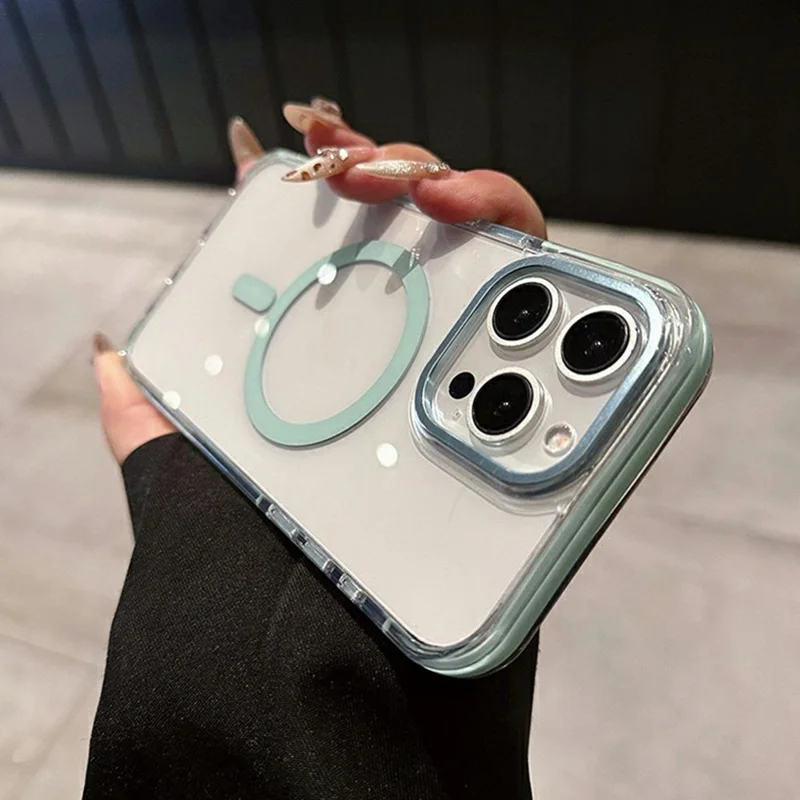 For iPhone 15 Pro Magnetic Case Clear PC TPU TPE Shockproof Cover Compatible with MagSafe - Dark Blue - 3