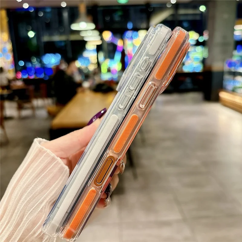 For iPhone 16 Pro Magnetic Case Clear PC TPU TPE Shockproof Cover Compatible with MagSafe - Orange - 4
