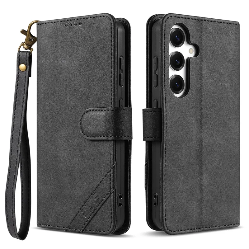 AZNS A2 for Samsung Galaxy S26 FE Leather Case with Wrist Strap RFID Blocking Wallet Stand Phone Cover - Black - 1