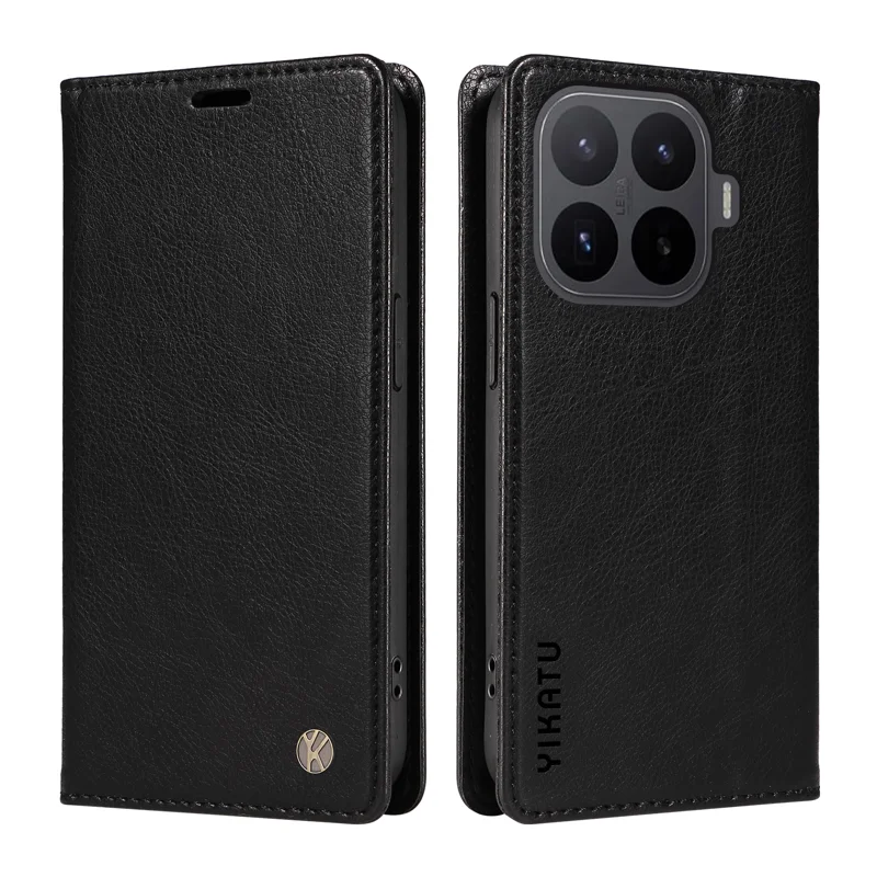 YIKATU for Xiaomi 17T Pro Wallet Case YK-006 Magnetic Closure Leather Phone Cover Litchi Texture - Black - 1