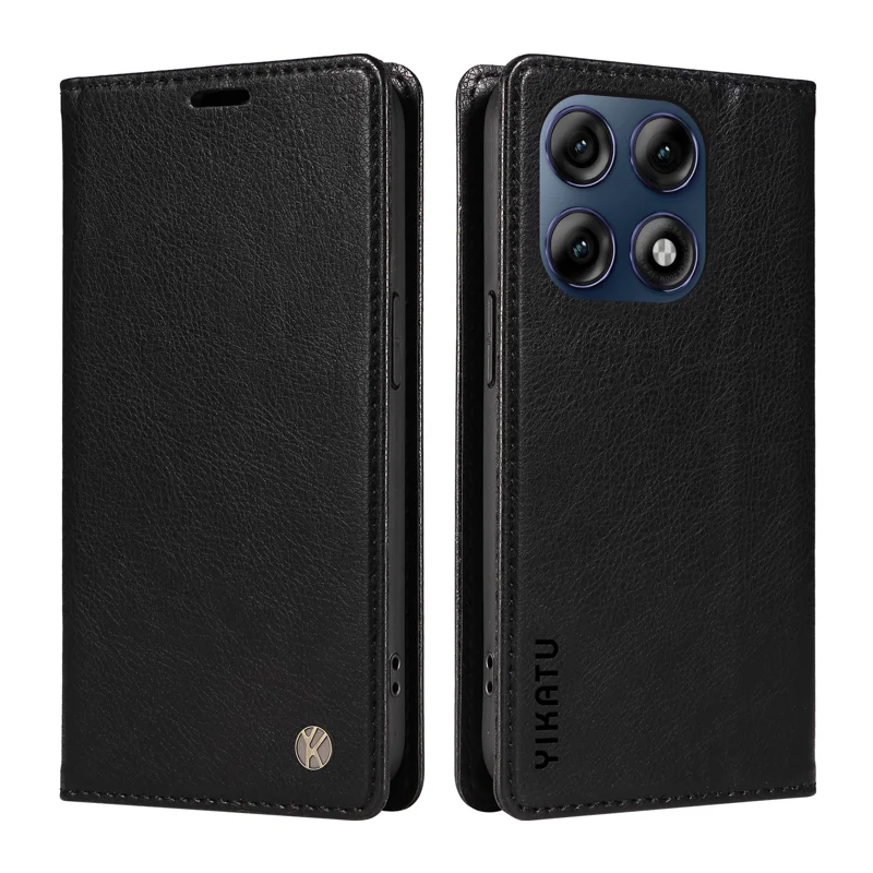 YIKATU for Motorola Edge 70 Pro 5G Wallet Case YK-006 Magnetic Closure Leather Phone Cover Litchi Texture - Black - 1