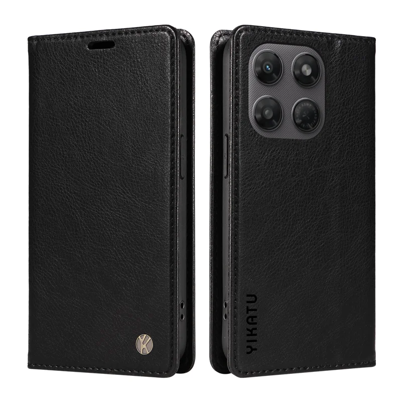 YIKATU for Motorola Moto G37 5G / Motorola Moto G47 5G / Motorola Moto G37 Power 5G Wallet Case YK-006 Magnetic Closure Leather Phone Cover Litchi Texture - Black - 1