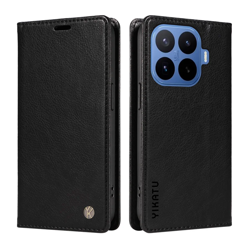 YIKATU for Xiaomi 17T Wallet Case YK-006 Magnetic Closure Leather Phone Cover Litchi Texture - Black - 1
