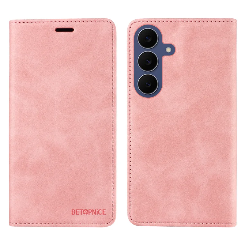 BETOPNICE for Samsung Galaxy S26 FE Case Magnetic Closure RFID Blocking Wallet Stand Leather Phone Cover - Pink - 1