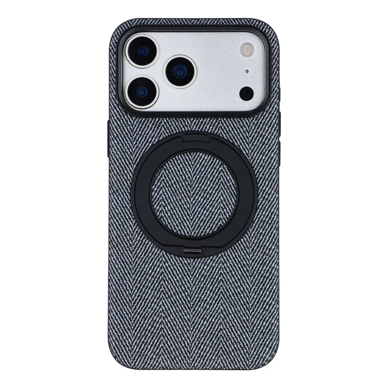 X-LEVEL for iPhone 17 Pro Max Magnetic Case Rotating Kickstand Fabric Textured Leather + PC + TPU Phone Cover - Black - 1