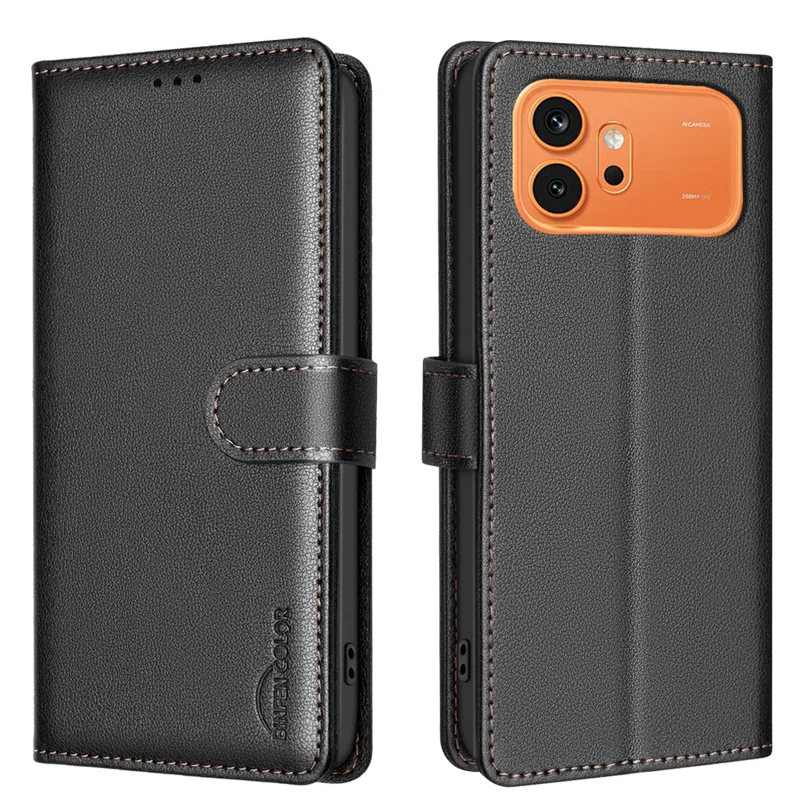 BINFEN COLOR for Honor 600 5G / Honor 600 Pro 5G BF32 Leather Case Wallet RFID Blocking Phone Cover - Black - 1