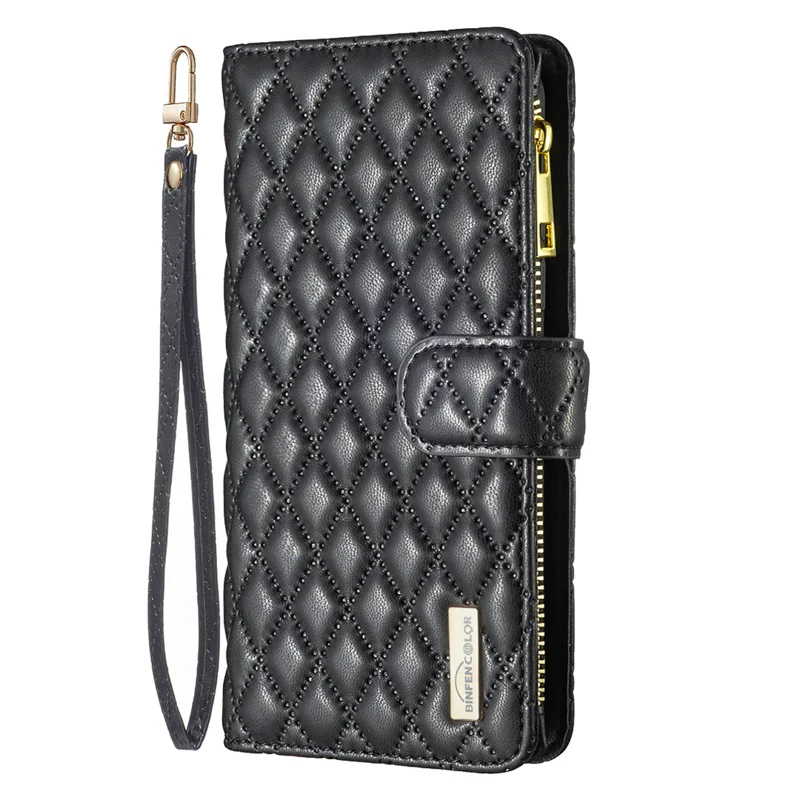 BINFEN COLOR for iPhone Air BF Style-15 Leather Case Zipper Pocket Rhombus Phone Cover - Black - 2