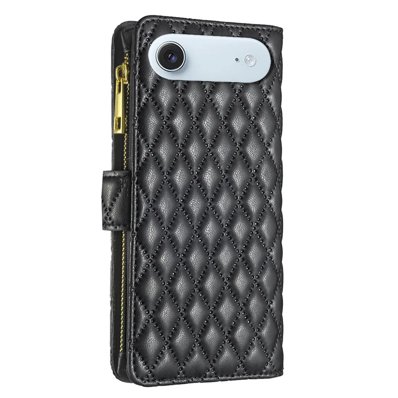 BINFEN COLOR for iPhone Air BF Style-15 Leather Case Zipper Pocket Rhombus Phone Cover - Black - 3