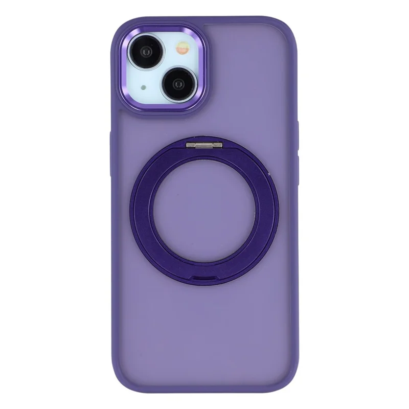 For iPhone 15 Plus / 14 Plus Case Rotating Kickstand TPU + PC Anti-slip Matte Phone Back Cover - Purple - 1
