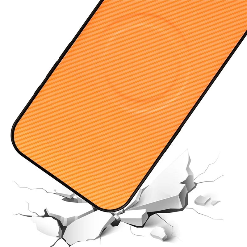 For iPhone Air Case Carbon Fiber Texture Leather Coated TPU PC Phone Cover with Metal Ring for Magnetic Car Mount - Orange - 6