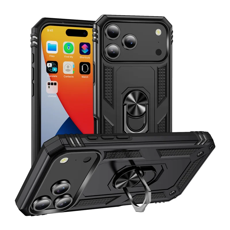 For iPhone 18 Pro Max Case PC + TPU Phone Cover with Kickstand - Black - 1
