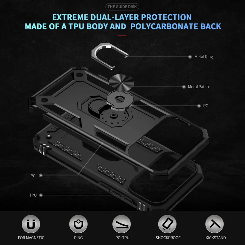 For iPhone 18 Pro Max Case PC + TPU Phone Cover with Kickstand - Black - 2