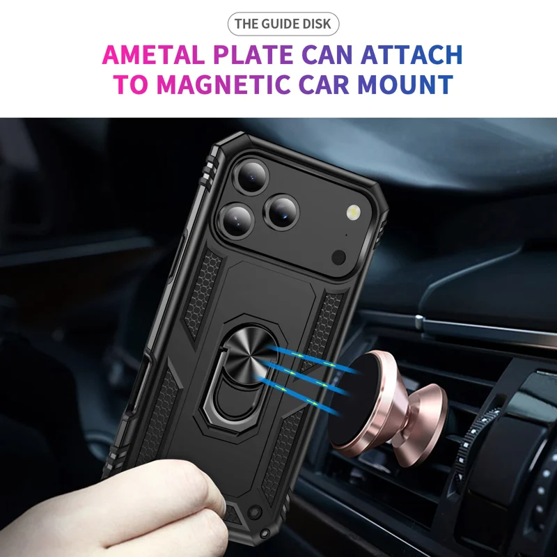 For iPhone 18 Pro Max Case PC + TPU Phone Cover with Kickstand - Black - 4