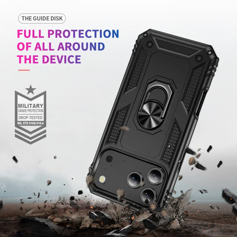 For iPhone 18 Pro Max Case PC + TPU Phone Cover with Kickstand - Black - 6