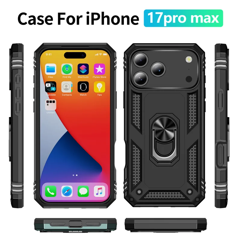 For iPhone 18 Pro Case PC + TPU Phone Cover with Kickstand - Black - 5