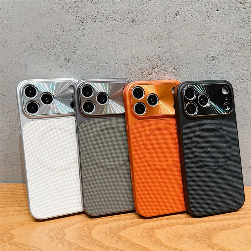 For iPhone 17 Pro Max Magnetic Case Ring Kickstand Tech Fabric Coated PC + TPU Phone Back Cover with Tempered Glass Screen Protector - Orange - 9