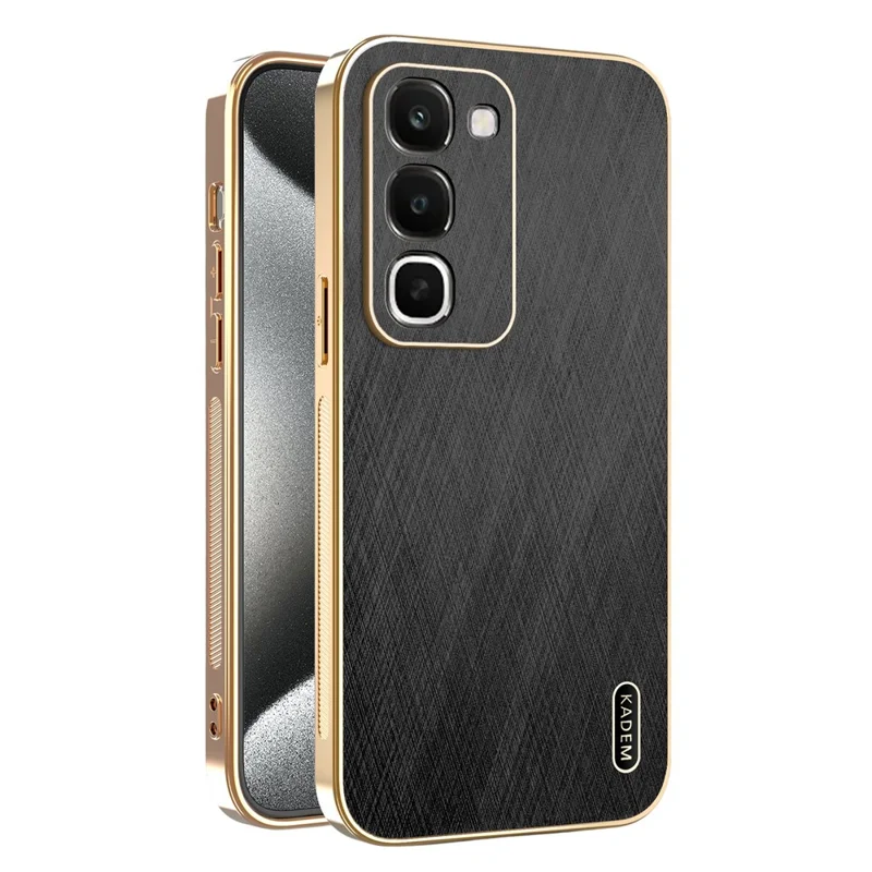 KADEM For Realme C100 4G Case Electroplating Silk Texture PU + TPU Phone Back Cover - Black - 1