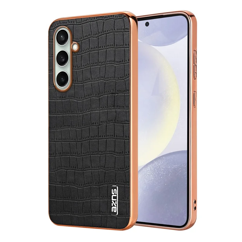 AZNS For Samsung Galaxy S26 FE Case Electroplating Crocodile Texture PU + TPU Phone Cover - Black - 1