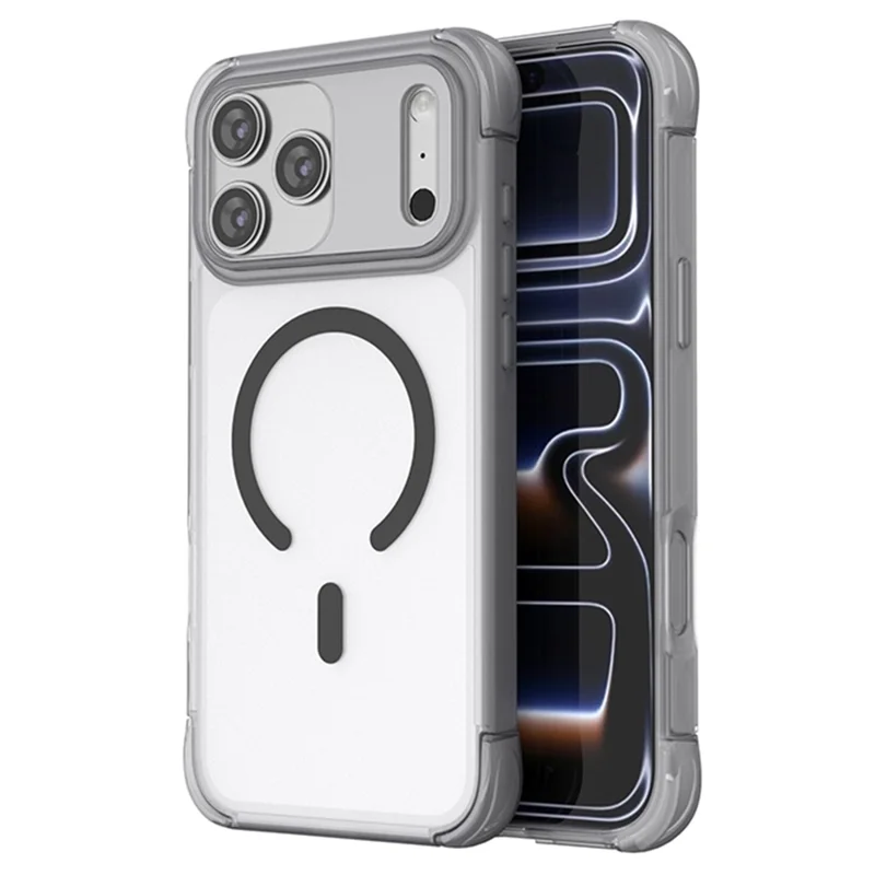 For iPhone 18 Pro Max / 17 Pro Max Magnetic Case Skin-touch PC + TPU Airbag Protection Phone Cover - Grey+Black - 1