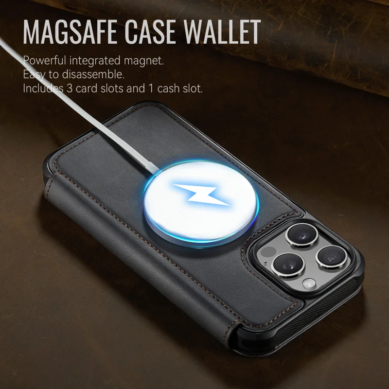 CASEME for iPhone 16 Pro Case 053 Magnetic RFID Blocking Wallet Flip Leather Phone Cover - Black - 4