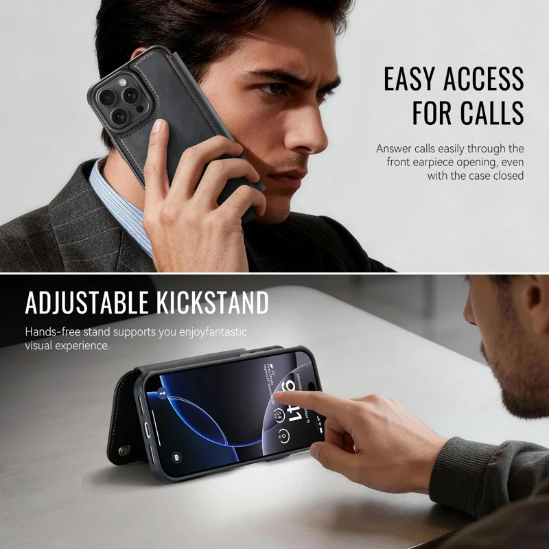 CASEME for iPhone 16 Pro Case 053 Magnetic RFID Blocking Wallet Flip Leather Phone Cover - Black - 6