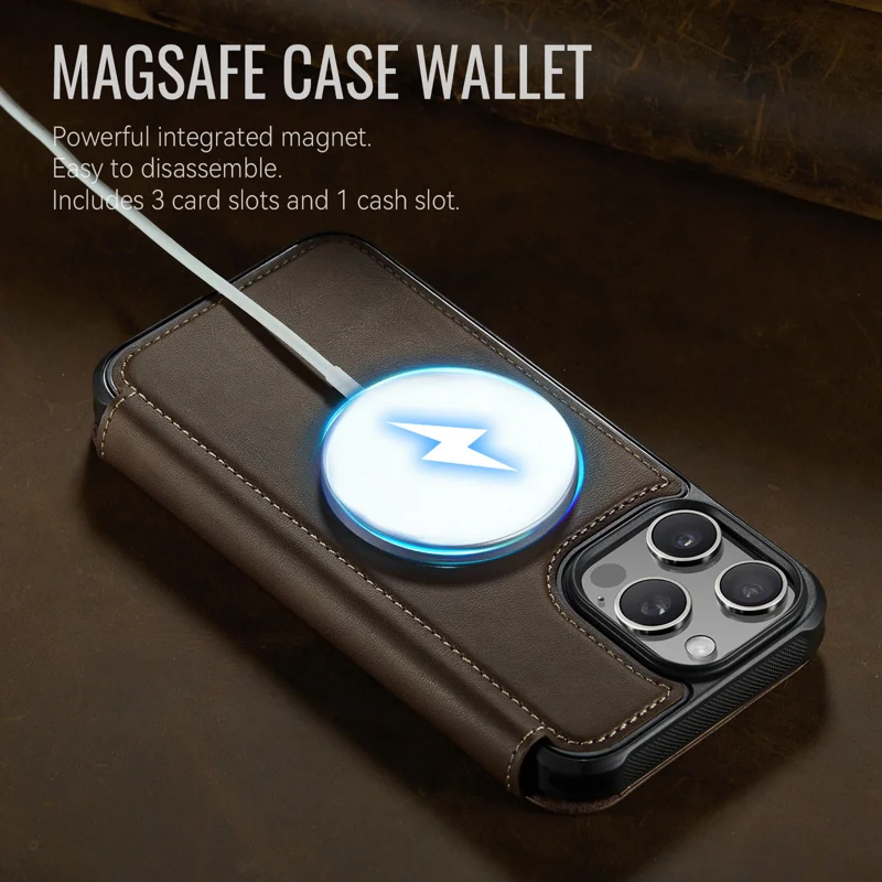 CASEME for iPhone 15 Pro Max Case 053 Magnetic RFID Blocking Wallet Flip Leather Phone Cover - Coffee - 4