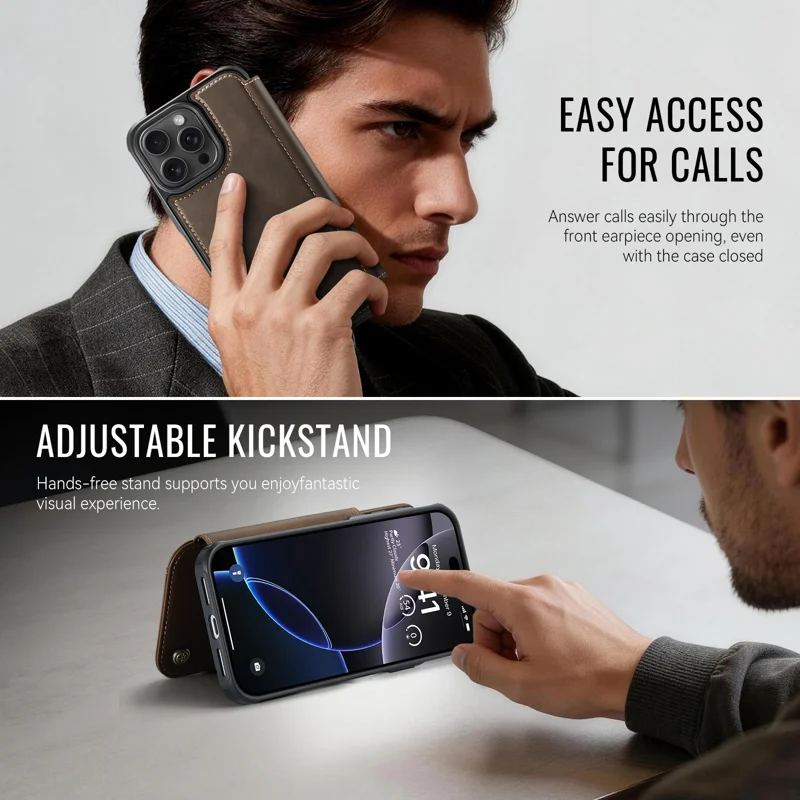 CASEME for iPhone 15 Pro Max Case 053 Magnetic RFID Blocking Wallet Flip Leather Phone Cover - Coffee - 6