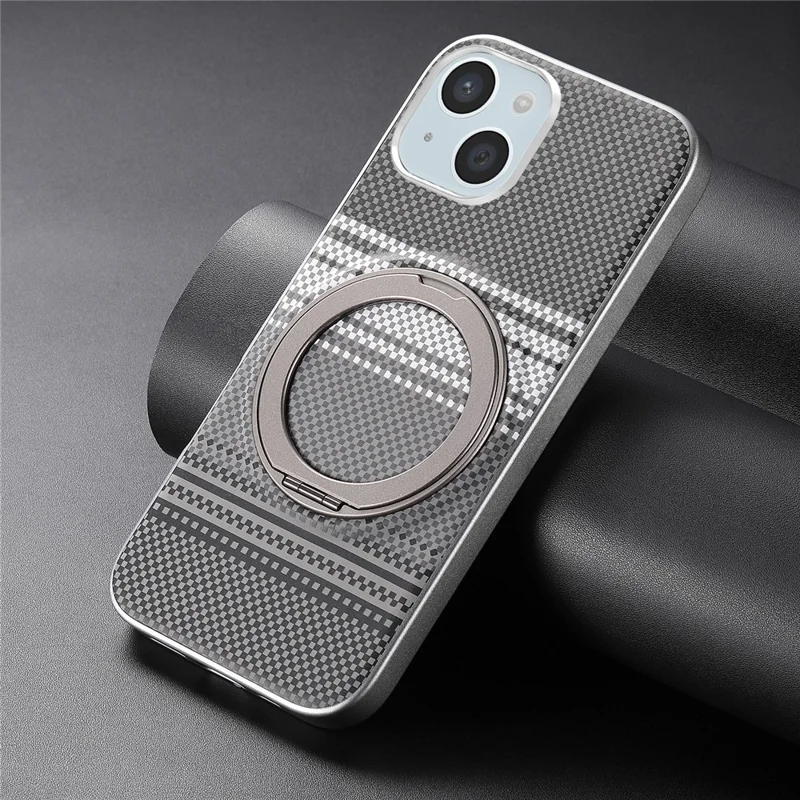 For iPhone 15 Case Magnetic Kickstand PU Leather + PC + TPU Gradient Phone Cover - Black - 11