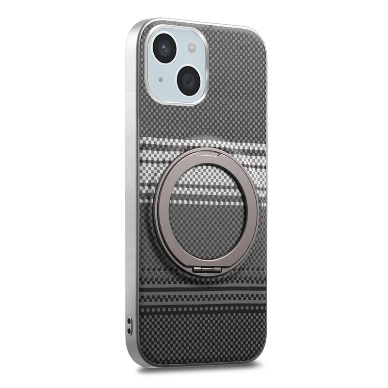 For iPhone 15 Case Magnetic Kickstand PU Leather + PC + TPU Gradient Phone Cover - Black - 2