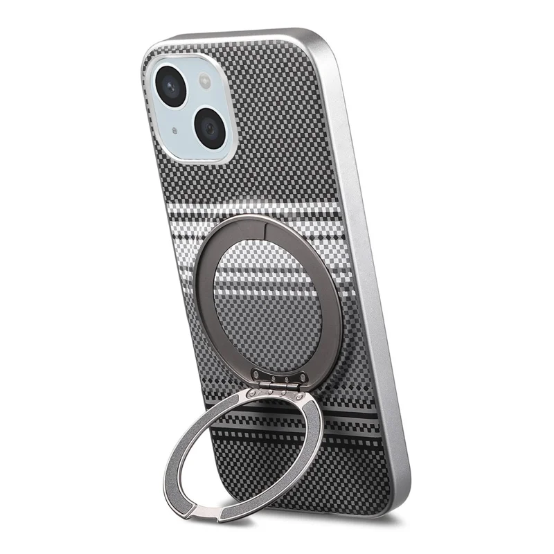 For iPhone 15 Case Magnetic Kickstand PU Leather + PC + TPU Gradient Phone Cover - Black - 3