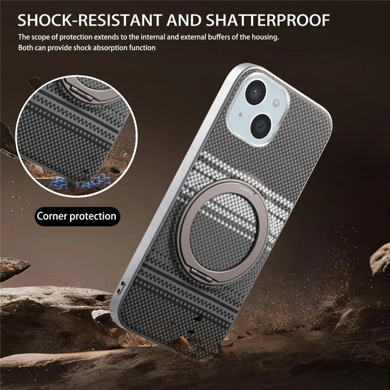 For iPhone 15 Case Magnetic Kickstand PU Leather + PC + TPU Gradient Phone Cover - Black - 6