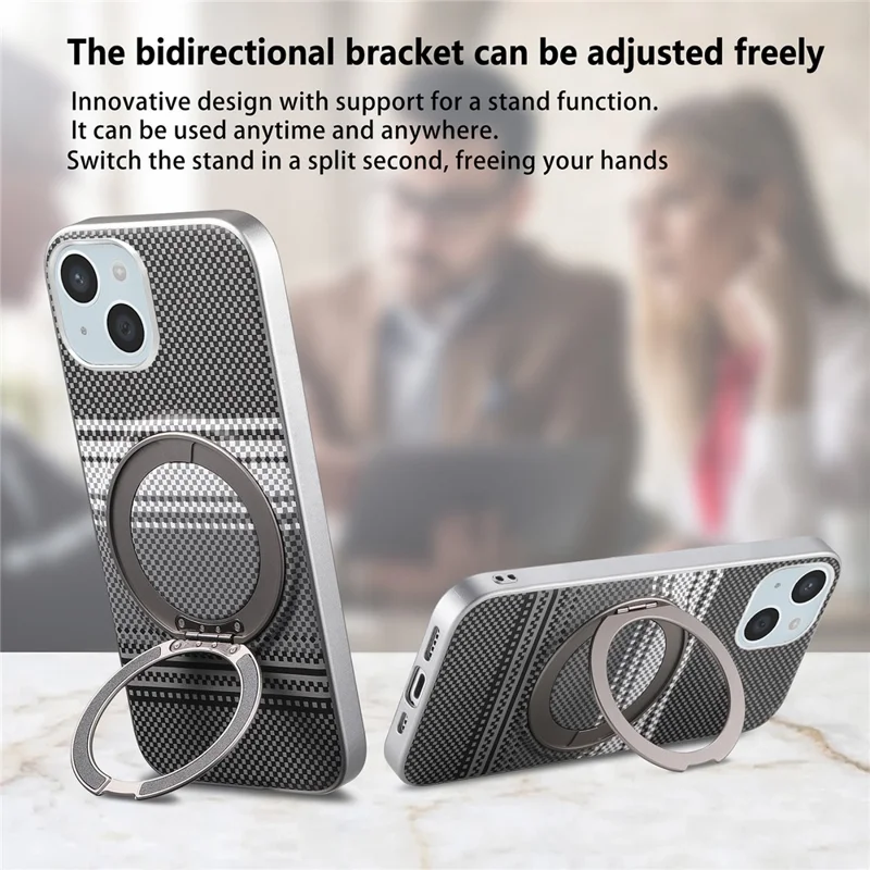 For iPhone 15 Case Magnetic Kickstand PU Leather + PC + TPU Gradient Phone Cover - Black - 7