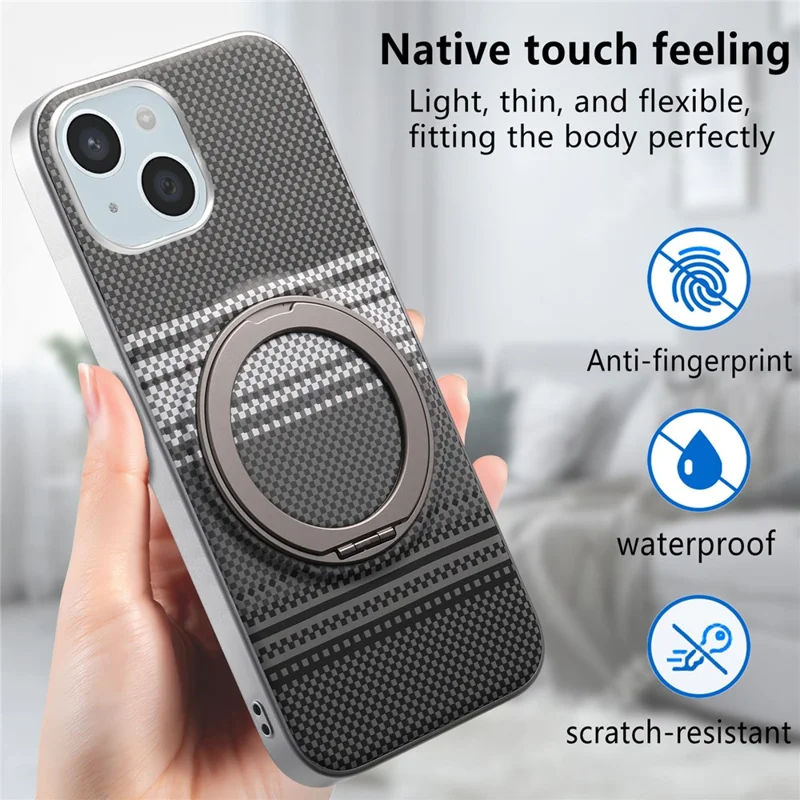 For iPhone 15 Case Magnetic Kickstand PU Leather + PC + TPU Gradient Phone Cover - Black - 8