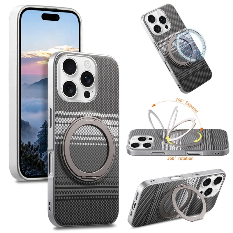 For iPhone 16 Pro Max Case Magnetic Kickstand PU Leather + PC + TPU Gradient Phone Cover - Black - 1